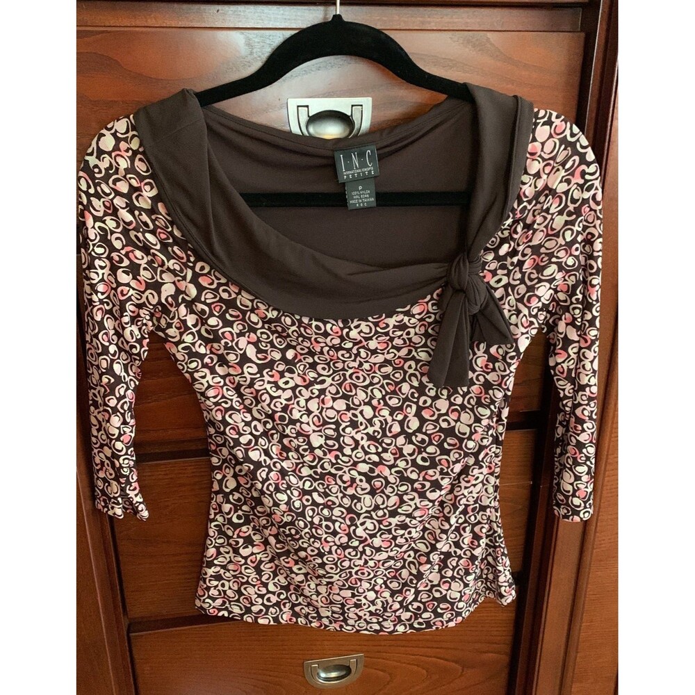 INC top, brown, cream, pink, size Petite